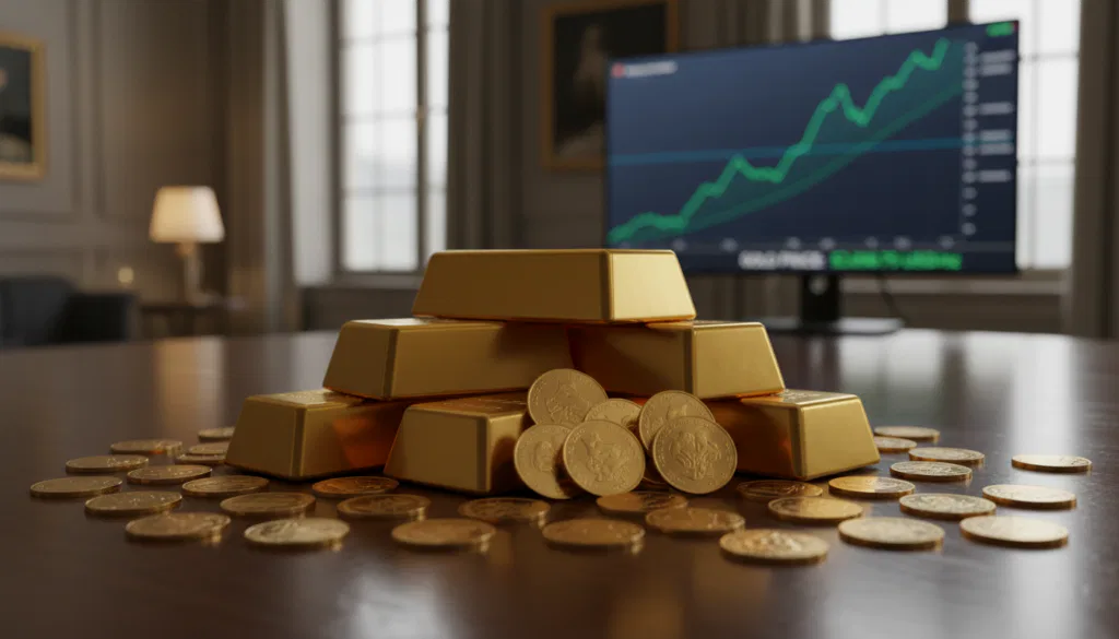 Goldbarren und Münzen Auswahl